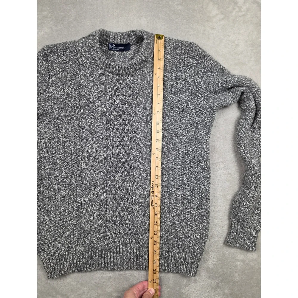 Gap Marled Chunky Cable Knit Sweater Mens M Gray Lambswool Nylon Crewneck *Read
